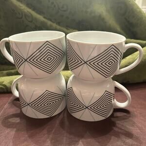 Cheeky I Help End Hunger Set 4 Coffee Cup Mug Retro MCM Atomic Design Geometric